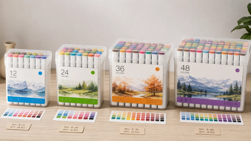 12 24 36 48 color marker set size comparison for importers