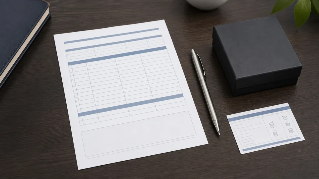 Corporate gift pen RFQ sheet with supplier answer checklist