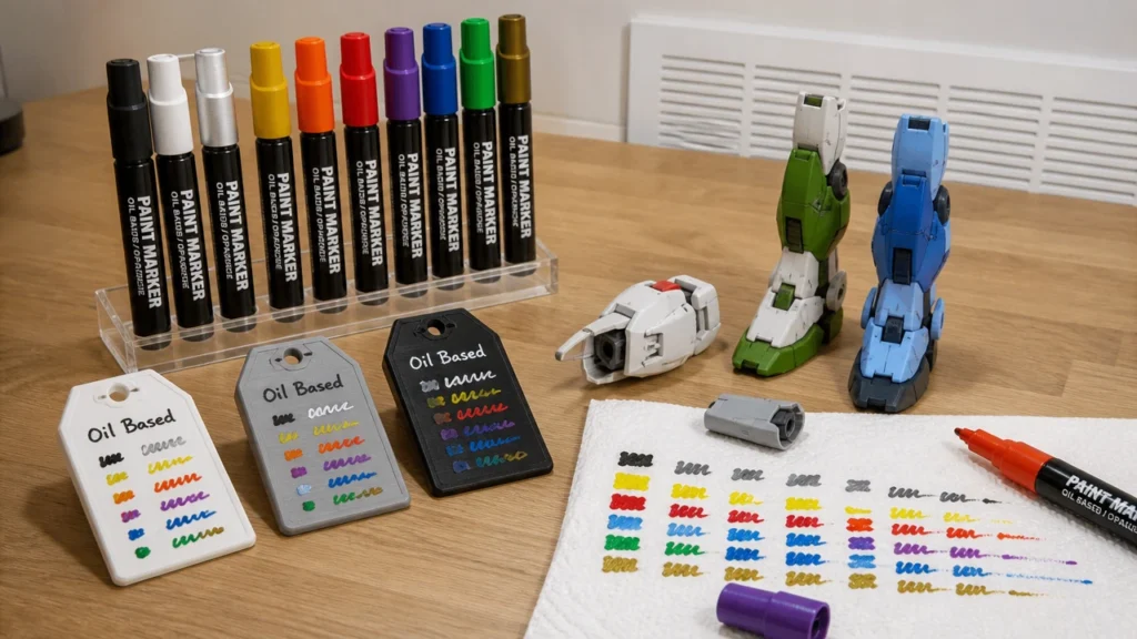 Oil-based paint marker test on hard plastic 3D printed tag