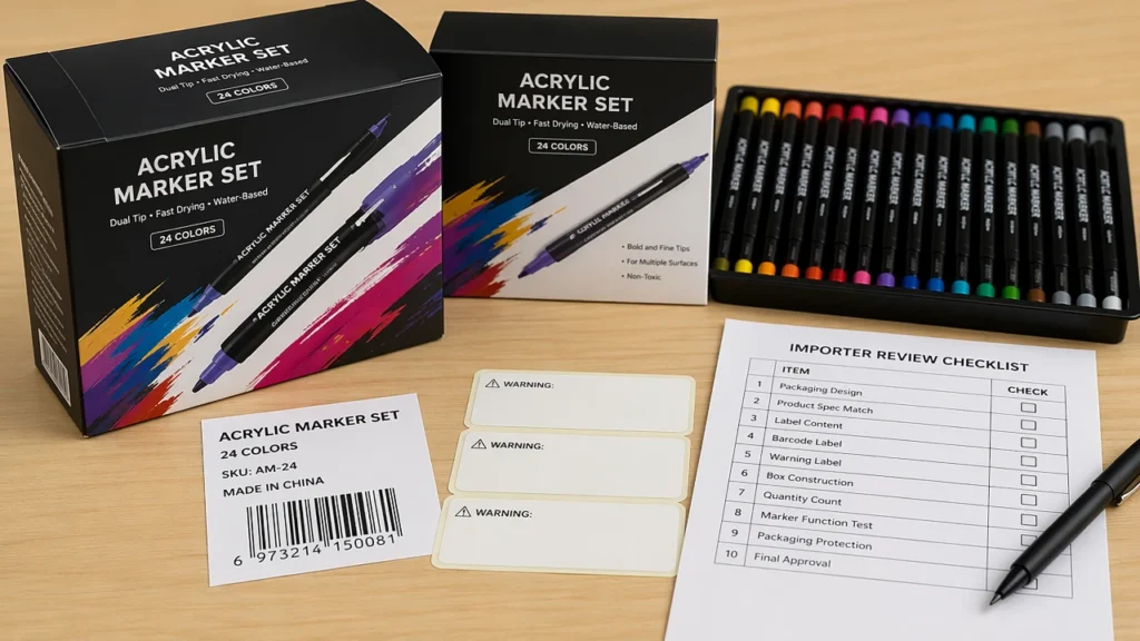 Retail marker packaging barcode and label check before import