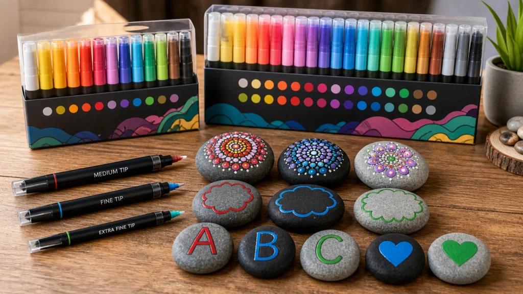Paint pen tip sizes and color set planning for rock painting kits
s.