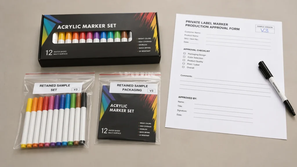 Signed golden sample and approval form for private label marker production