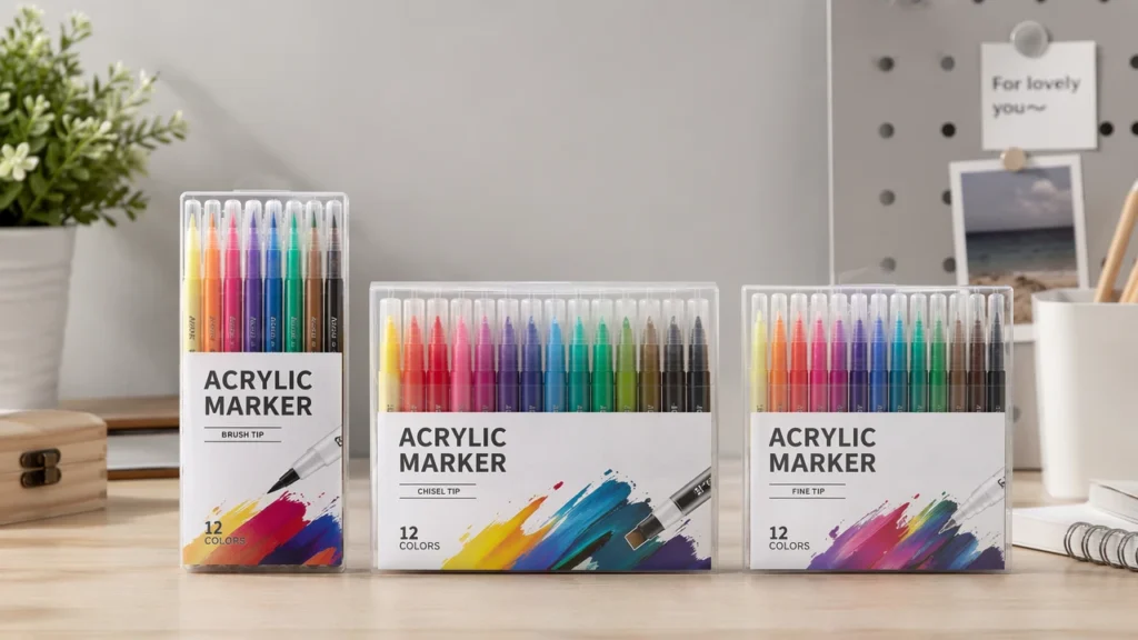 Single tip acrylic markers brush chisel fine sets