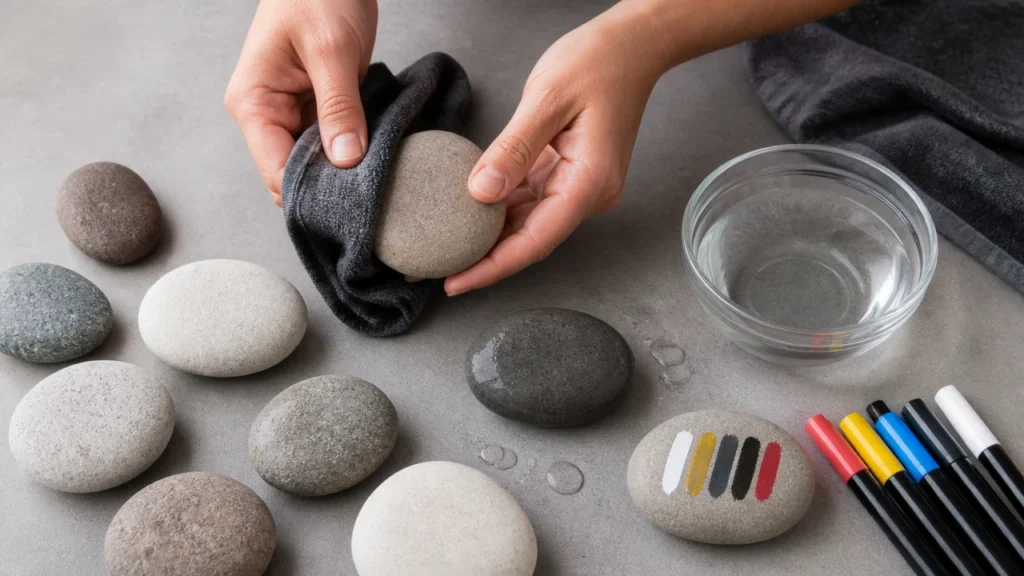 Smooth rocks washed dried and ready for acrylic paint pens