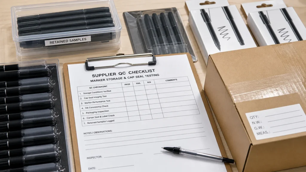 Supplier QC checklist for marker storage and cap seal testing