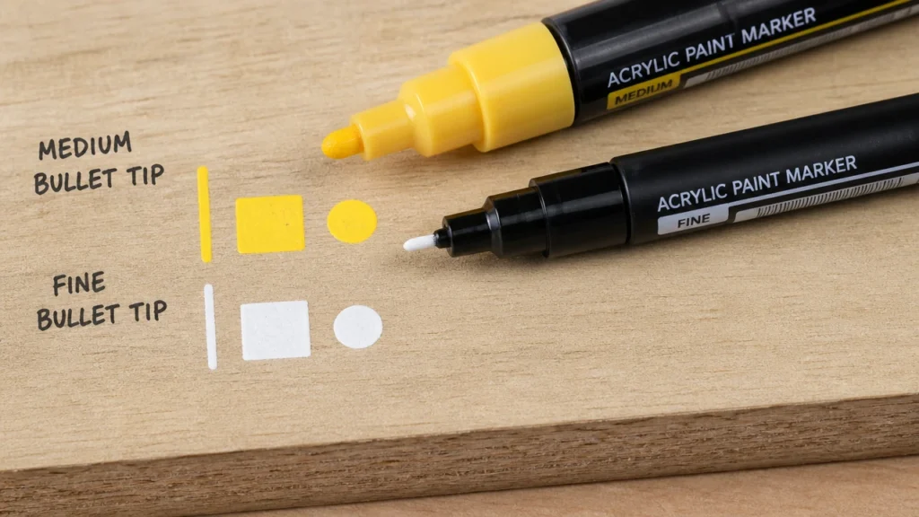 Acrylic marker tip flow test on sanded wood