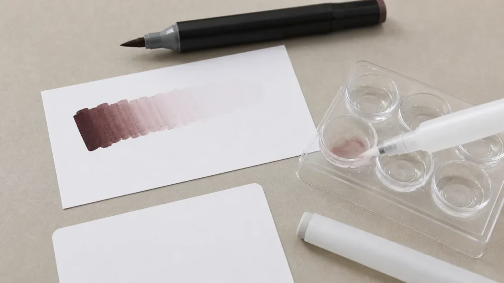 Colorless blender picking up alcohol marker ink from a plastic palette