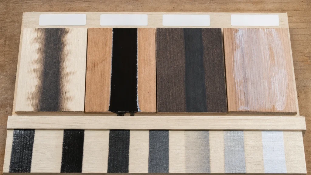Wood marker mistake samples showing feathering flooding and sealer smear