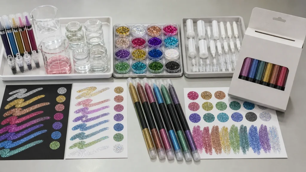Glitter marker OEM development with ink particles tips and packaging