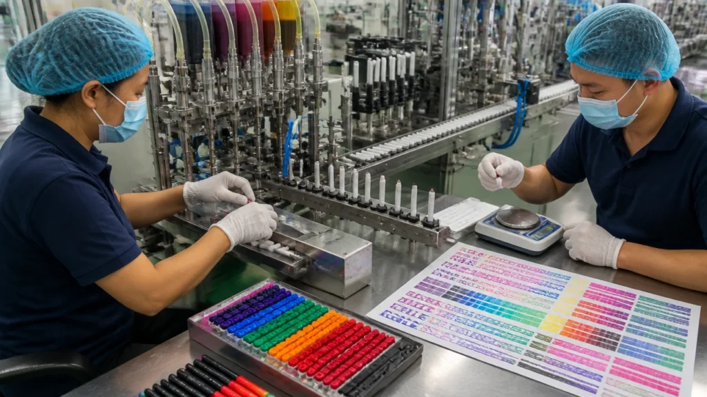 Marker pen filling assembly and in-process quality checks