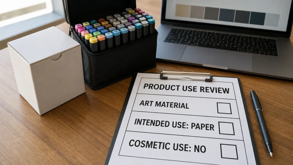 Alcohol marker used on illustrated marker paper rather than skin