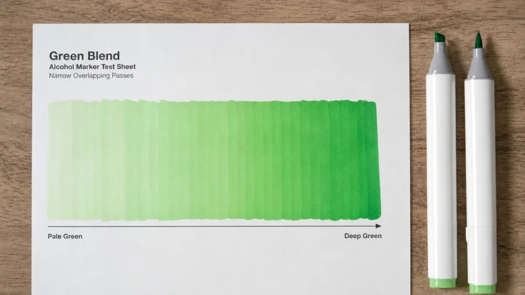 Alcohol marker overlap pass gradient test with narrow bands