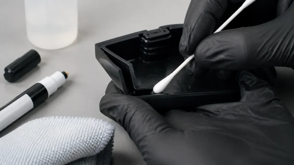 Hidden spot test before removing paint marker from a surface