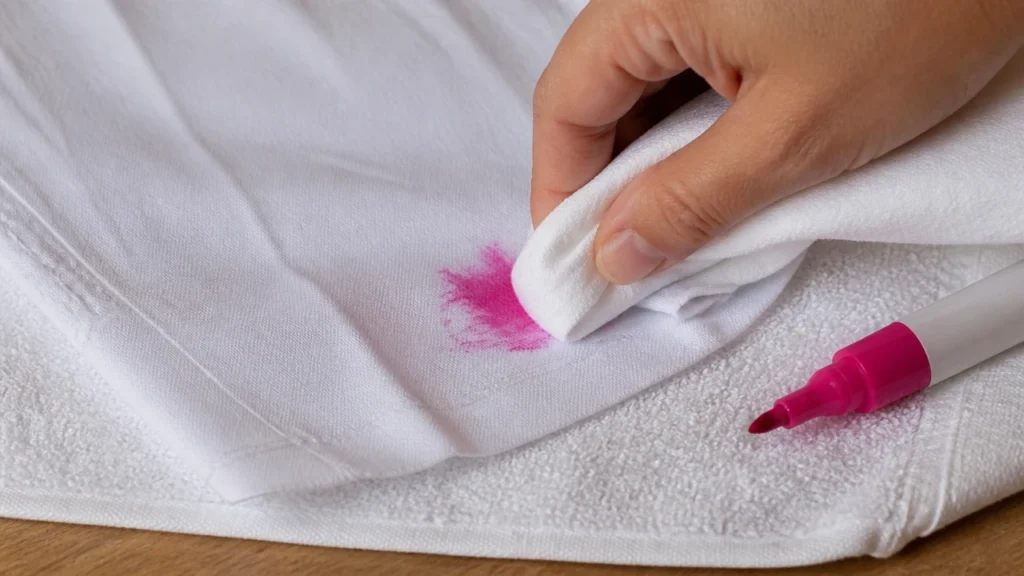 Blotting paint marker stain from cotton fabric before washing
