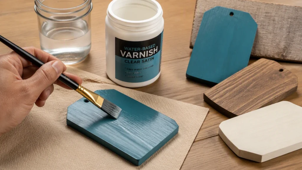 Applying clear sealer over acrylic marker design on wood