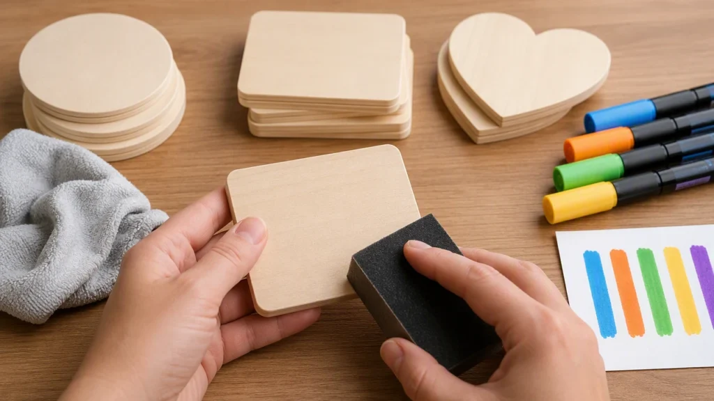 Wood sanding and dust removal before using acrylic paint markers