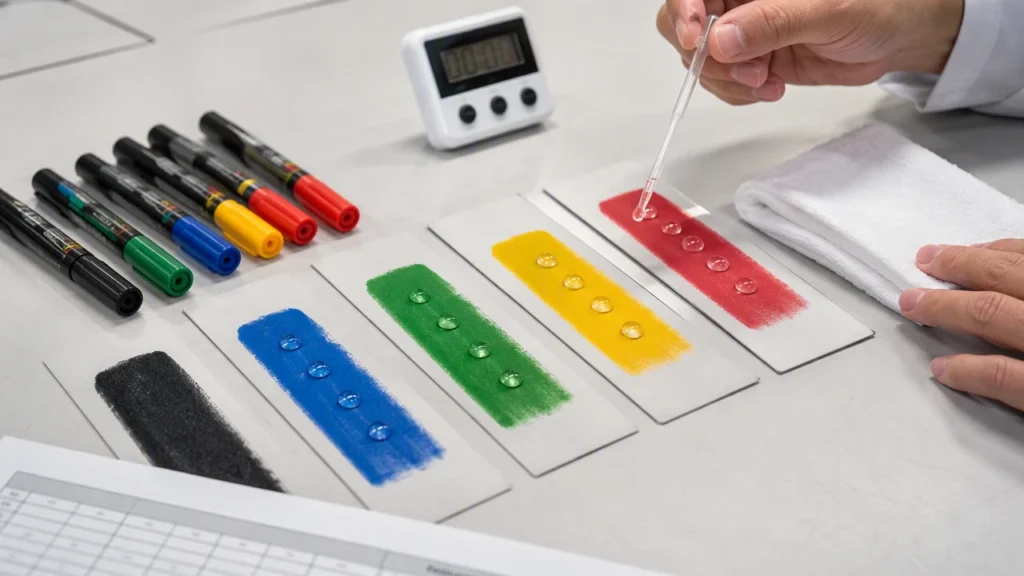 Water resistance test for dried acrylic paint marker strokes
