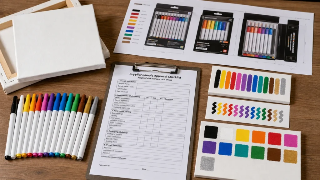 Supplier sample approval checklist for acrylic paint markers on canvas