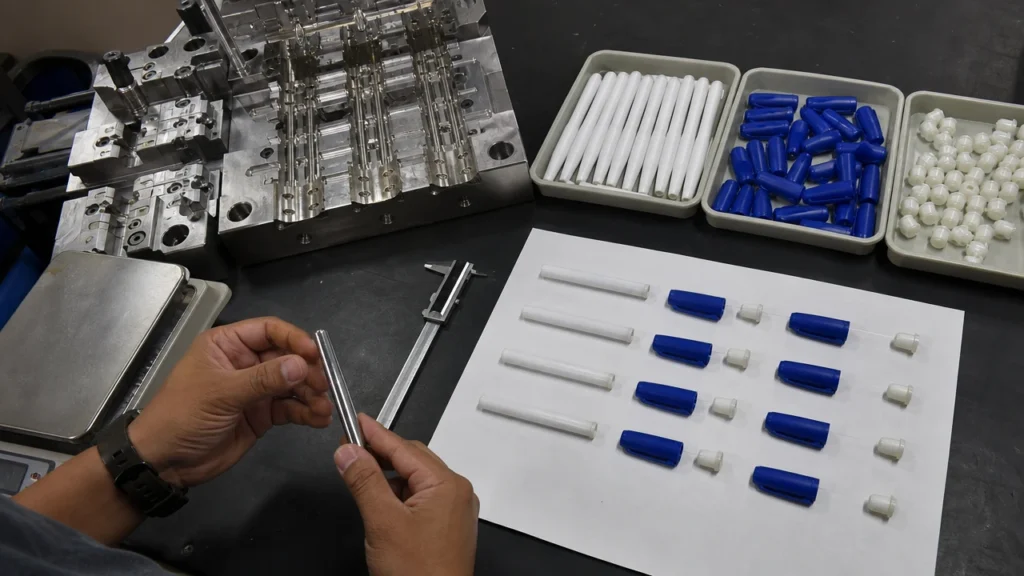 T1 trial samples from a pen injection mold arranged for approval