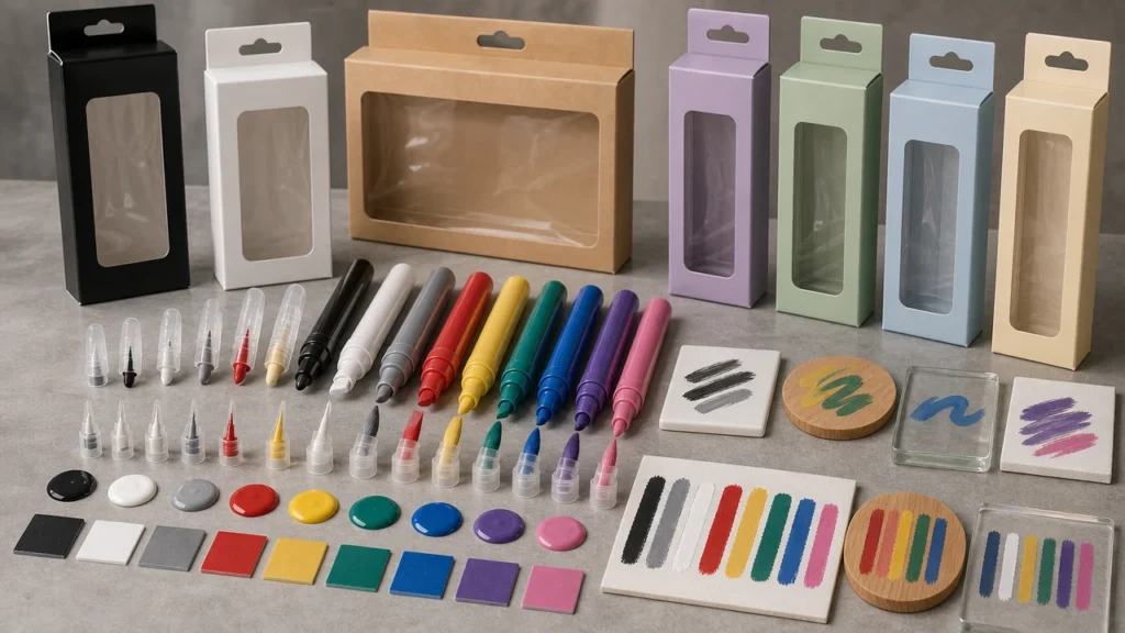 Acrylic paint marker OEM samples with different nibs and barrel designs