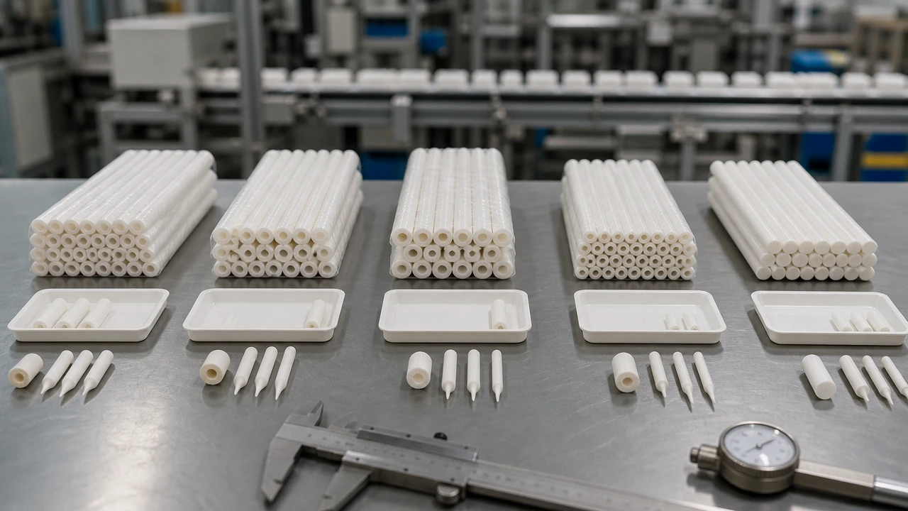 Roll-wrapped pen cores and fibre tips arranged for a China supplier comparison