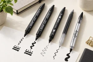 Black fine, bullet and brush drawing tools with black stroke examples