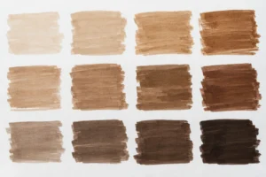 Braune Pinseltinten-Farbfelder auf weißem Papier
