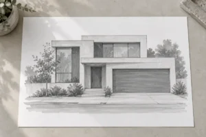 Gray brush-marker illustration study on white paper
