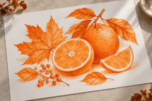 Orange brush-marker illustration study on white paper