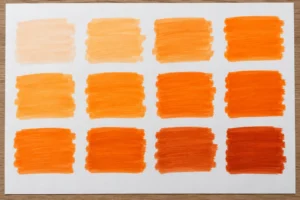 Orange brush-ink colour swatches on white paper
