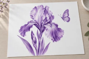 Purple brush-marker illustration study on white paper