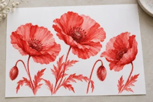 Red brush-marker illustration study on white paper