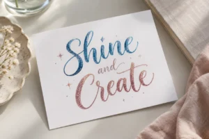 Lettrage au pinceau Shine and Create en encre glitter bleue et rose