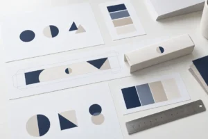 Colour chips and packaging artwork proofs for stationery design