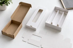 Kraft box, white sleeve and compartment tray packaging concepts
