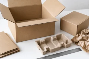 Shipping carton, inner box and moulded tray packing concepts