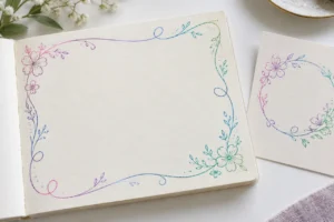 Multicolour botanical line drawings on a journal and matching card